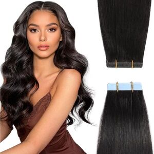 Off Black Remy Human Hair 20 Inch Seamless Tape In Hair Extensions